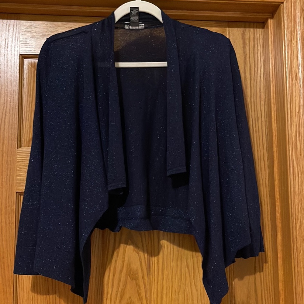 INC International Concepts Navy Blue Metallic Long Sleeve Shawl Cardigan Sweater
